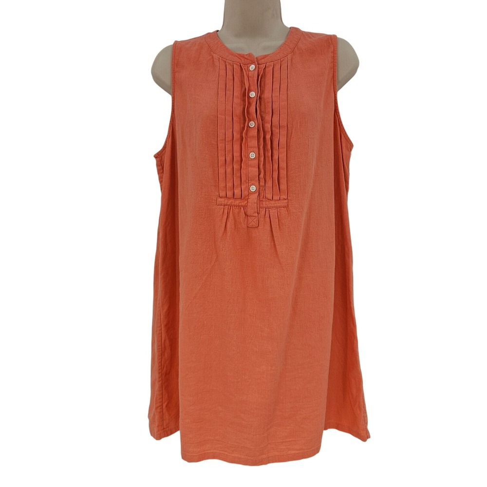 J.Crew Linen Blend Mini Dress‎ Coral Size M pintuck pleated Preppy